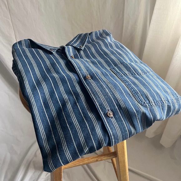 Dark Denim Striped Button Down Shirt - Picture 3 of 4